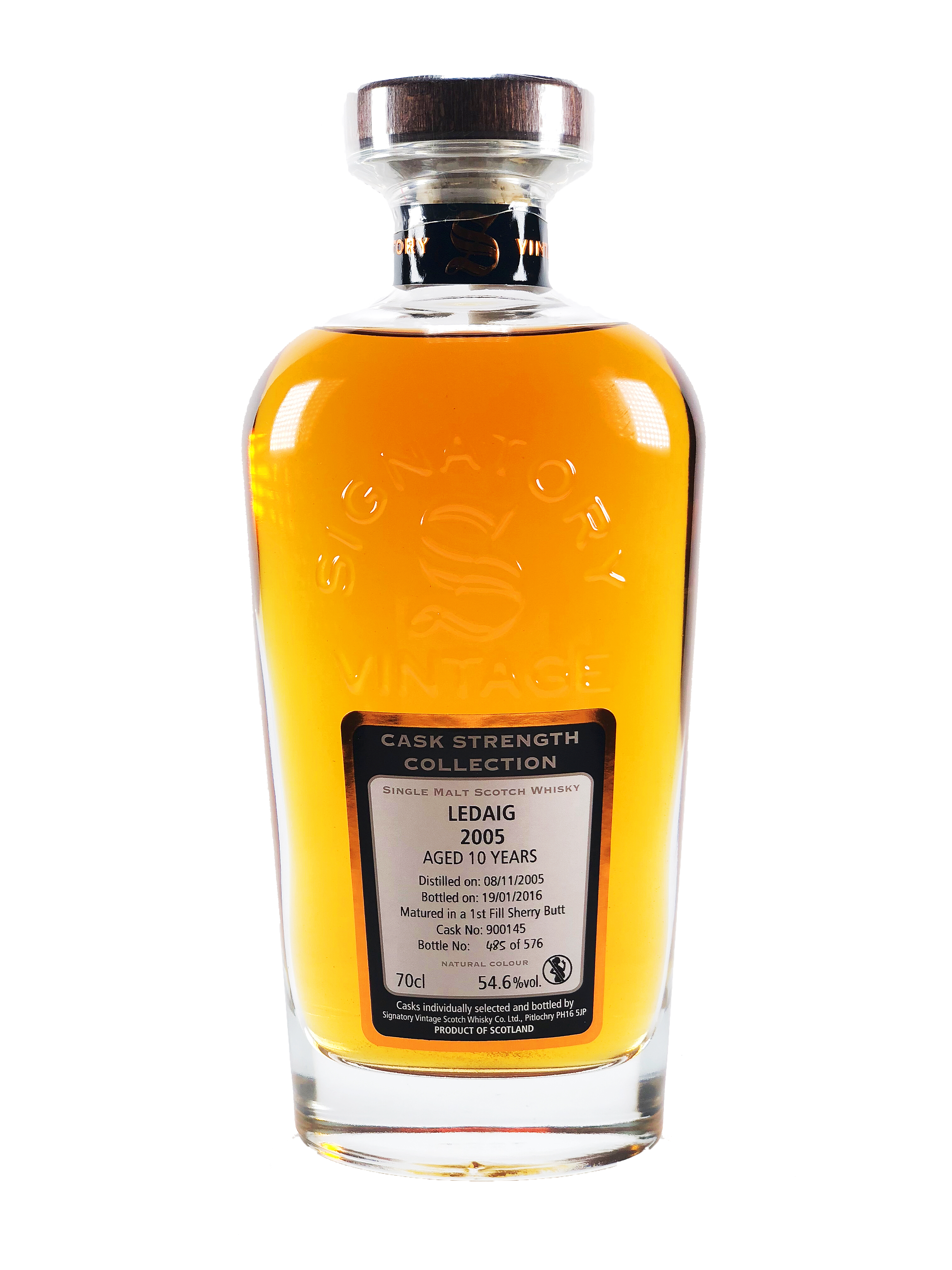 Ledaig_10_yo_2005-2016_Cask_Strength_Collection_Signatory_54.6%_485_of_576_1st_Fill_Sherry_Butt_No._900145_Island