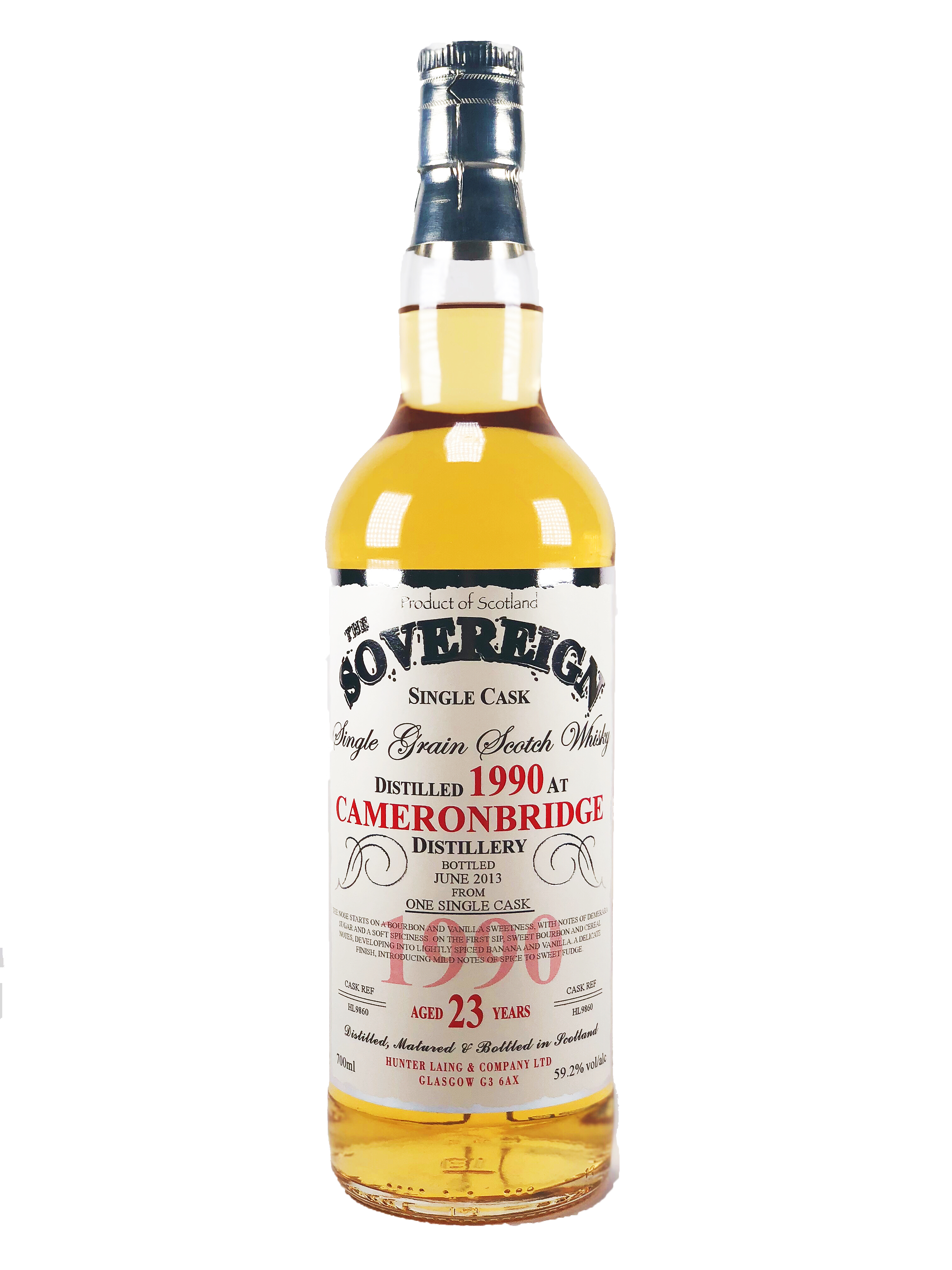 Cameronbridge_23_yo_1990-2013_Single_Cask_The_Sovereign_59_2__Bourbon_Cask_HL9860_Hunter_Laing